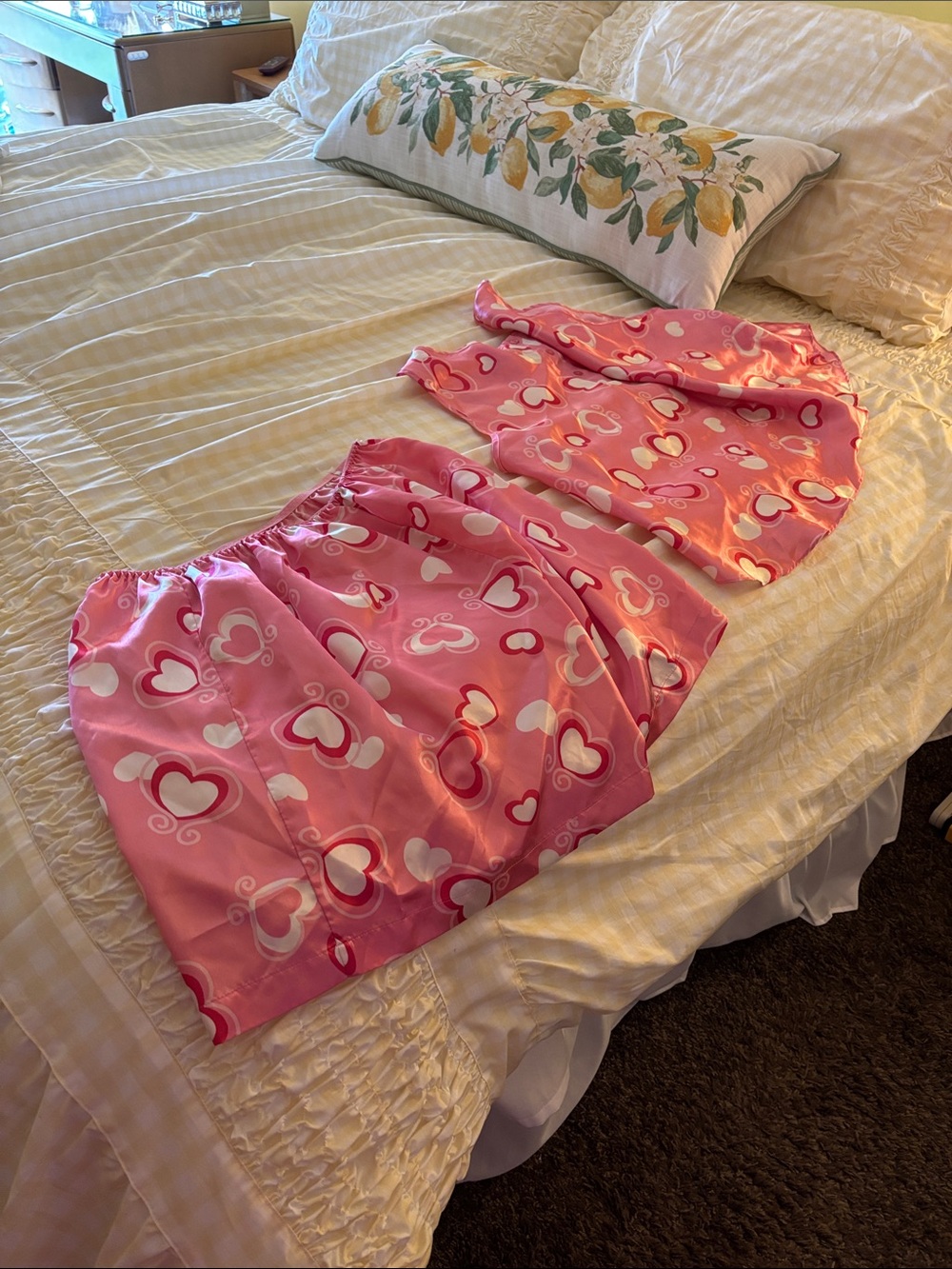 Ladies Pink Heart Print Pajama Set
